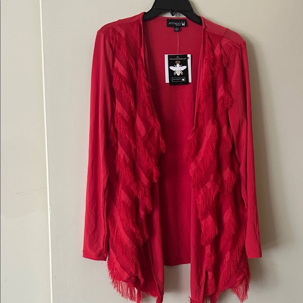 Artisan NY Vibrant Red Fringe Cardigan